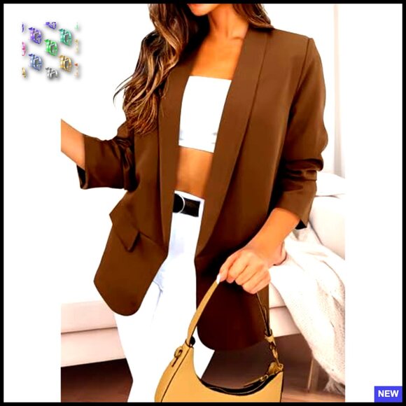 Oversized Blazer Open Front Lightweight Polyester Business Casual Chic - Picture 3 of 7